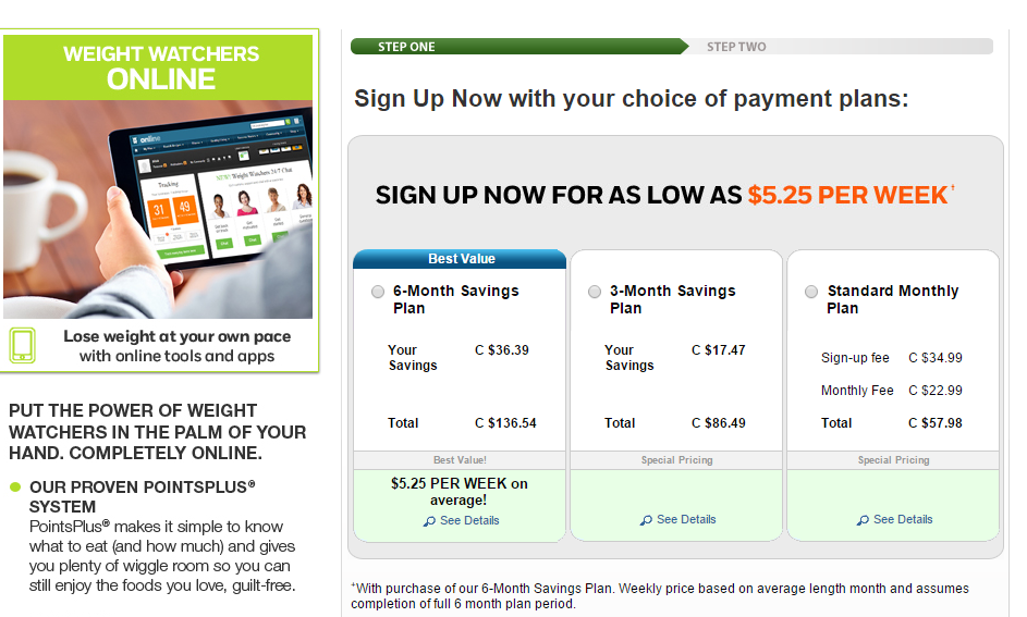 Weight Watchers subscription savings example